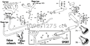 Exhaust system + mountings - Austin-Healey Sprite 1964-80 - Austin-Healey spare parts - Exhaust 1098/1275