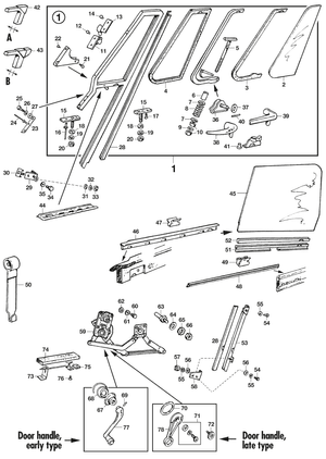 Body rubbers - Austin-Healey Sprite 1964-80 - Austin-Healey spare parts - Door windows & system