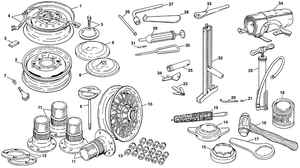 Wire wheels & fittings - Austin-Healey Sprite 1958-1964 - Austin-Healey spare parts - Wheels & original tools